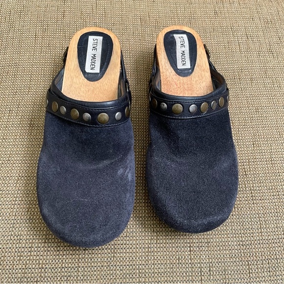 Steve Madden black suede wood mule clogs 7 - Picture 5 of 9